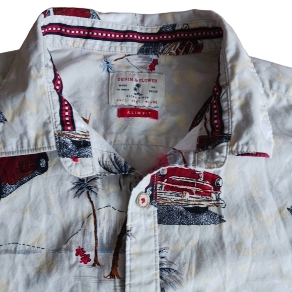 Denim & Flower Slim Fit Tropical Vibe Button Down - Picture 1 of 8